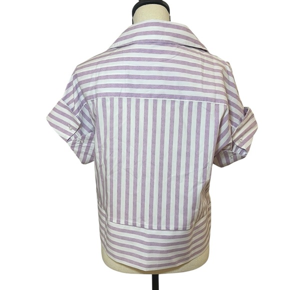 Hope & Harlow striped button down cropped mixed stripe purple preppy nautical S - Picture 3 of 11